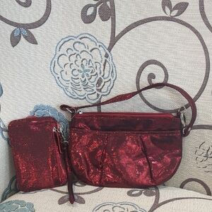 Red Glitter Women's Evening Bag with Matching Pouch